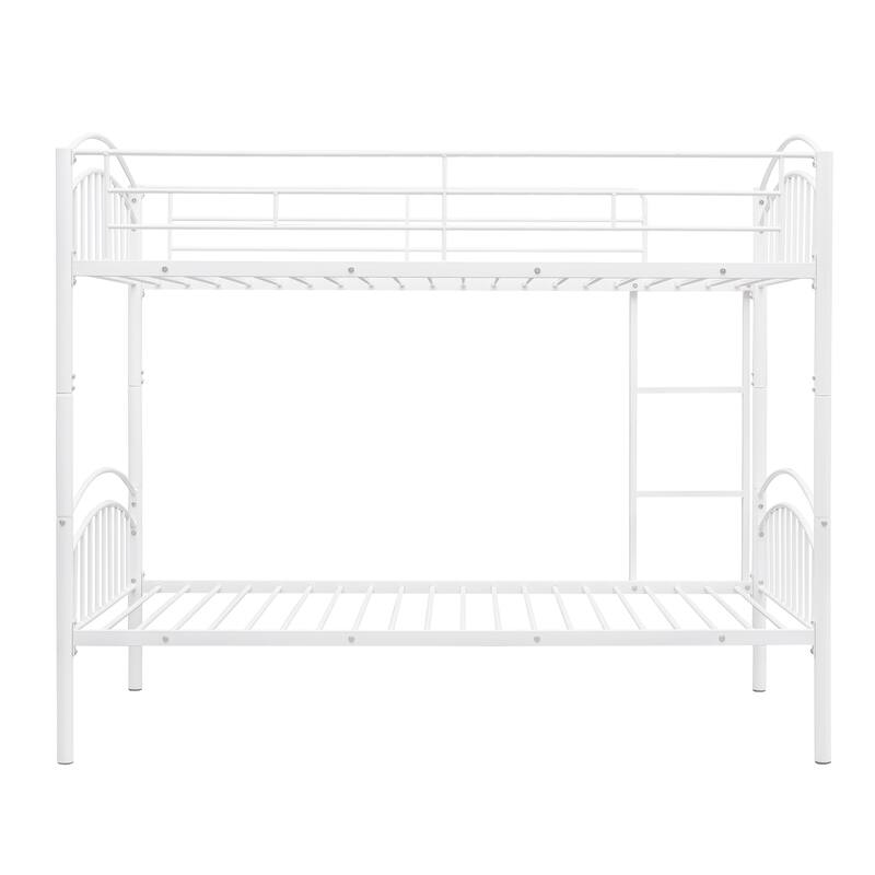 Twin Over Twin Steel Bunk Bed with Guardrails and Convertible Design