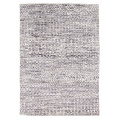 ECARPETGALLERY Hand-knotted Silk Shadow Dark Grey Viscose, Wool Rug - 4'0 x 5'11