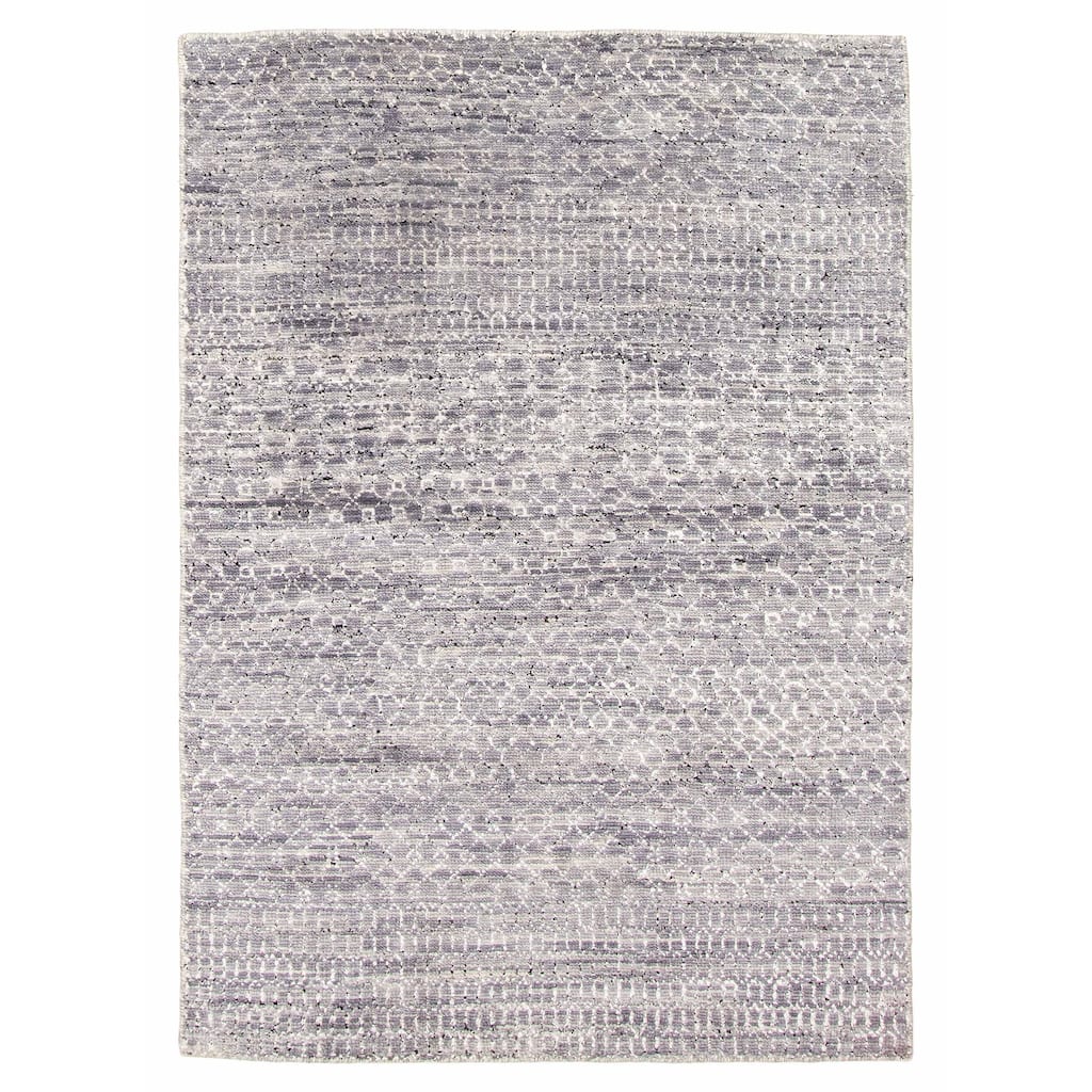 ECARPETGALLERY Hand-knotted Silk Shadow Dark Grey Viscose, Wool Rug - 4'0 x 5'11