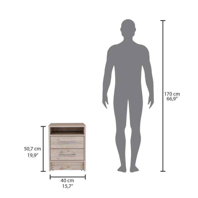 Light Gray Nightstand with Two Drawers, Modern End Table for Compact Spaces