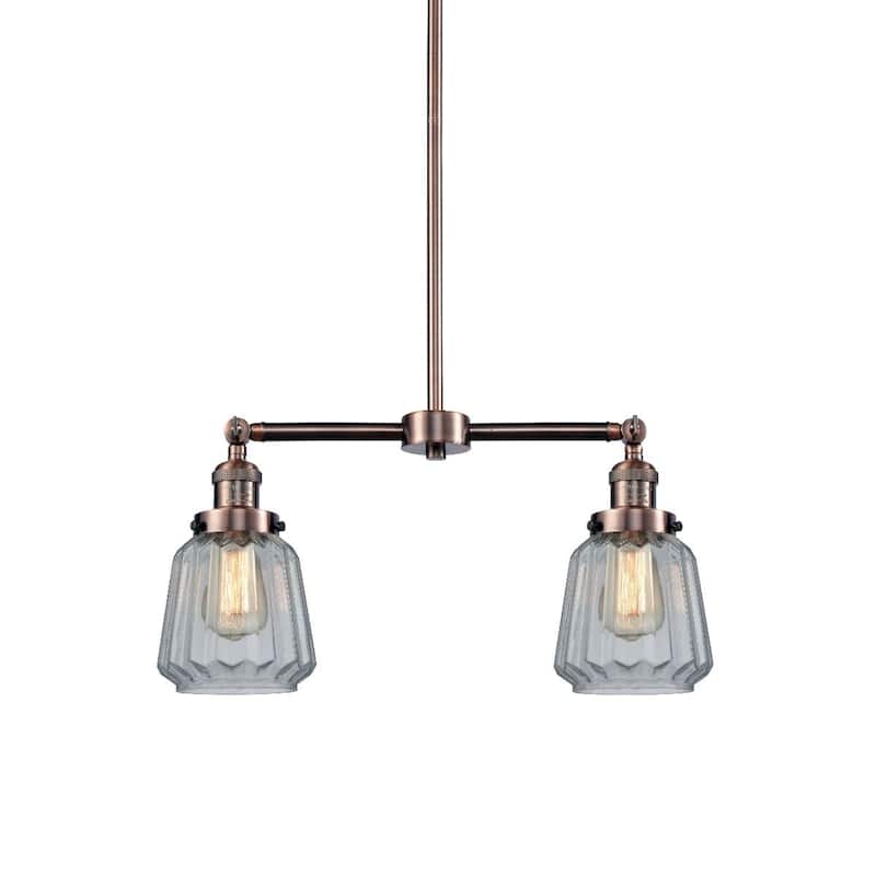 Innovations Lighting Chatham 2 Light 21" Wide Linear Chandelier - Antique Copper / Clear