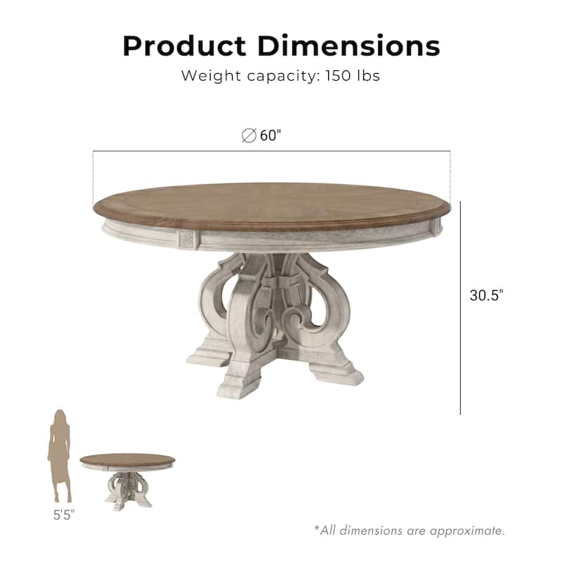 Furniture of America Caelum Farmhouse Antique White 60-inch Wood Round Dining Table
