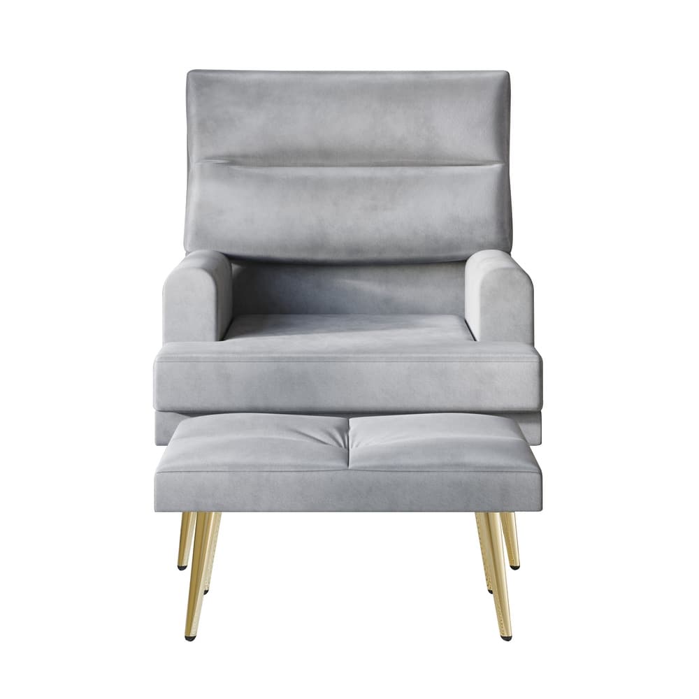 CraftPorch Modern Gold Legs Velvet Accent Chair with Ottoman