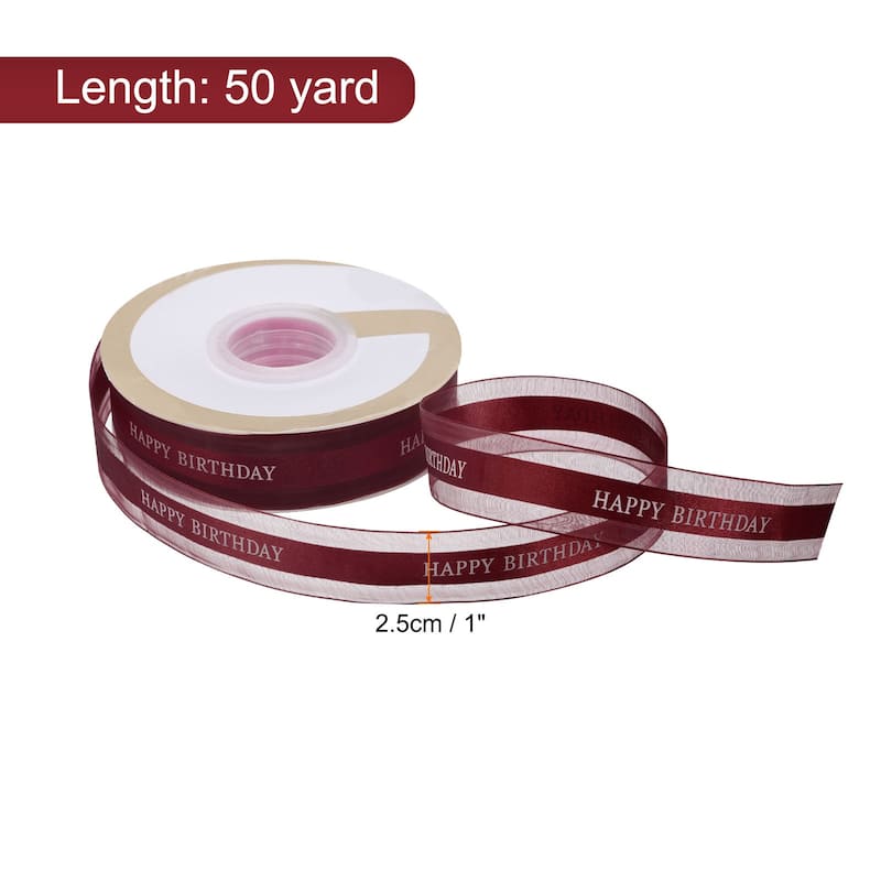 1" 50 Yard Happy Birthday Ribbon Chiffon Organza Satin Ribbon - Purple
