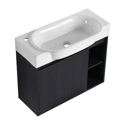 28'' Wall-Mounted Bathroom Vanity with White Ceramic Sink & Soft-Close Door, KD-Packing