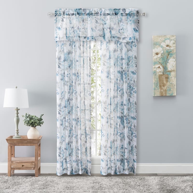Whimsical Semi-Sheer Floral Rod Pocket Curtain Valance