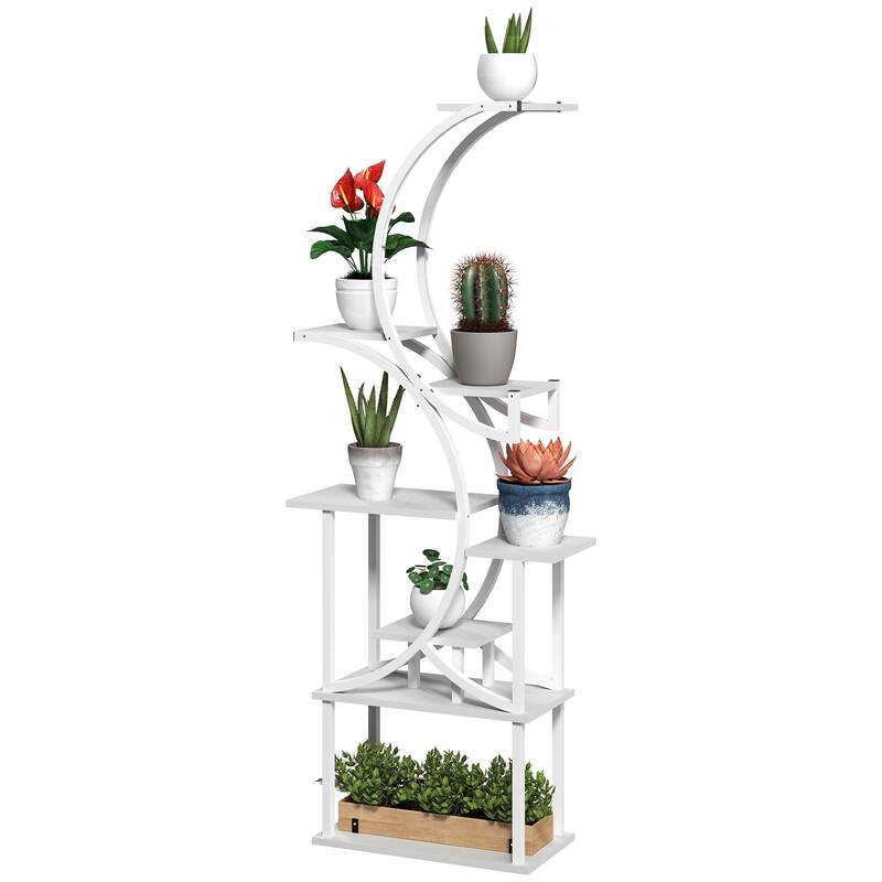 Eight-Tier Corner Plant Stand with S-Shaped Steel Frame and Fir Wood Shelves for Home Decor - 24.4" W x 10.2" D x 61.8" H