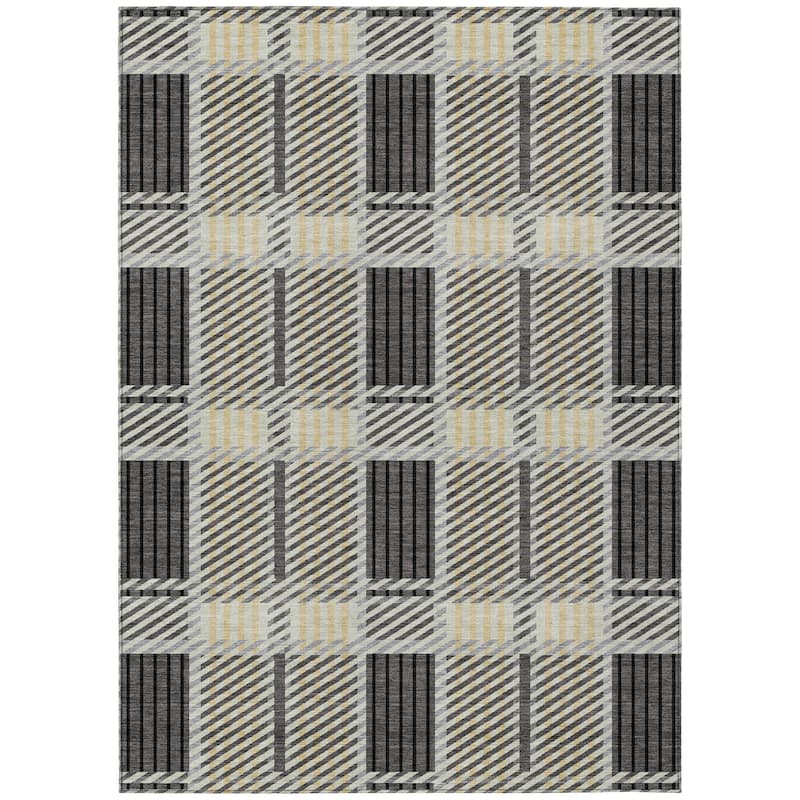 Machine Washable Indoor/ Outdoor Geometric Stripe Chantille Rug