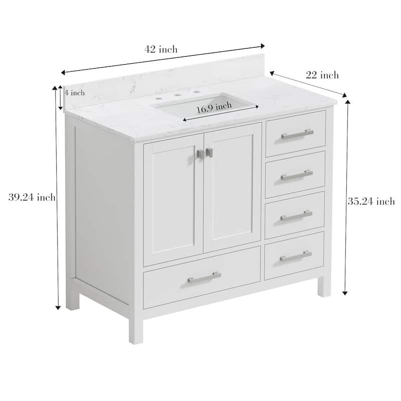 Prismatica 42 inch Bathroom Vanity Set in White, Middle Sink