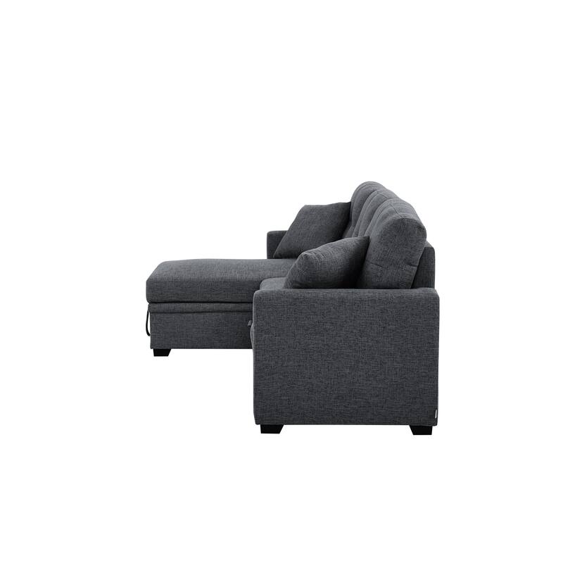 Polyester Upholstered Sleeper Sofa with Chaise and Storage 84 Inch Wide