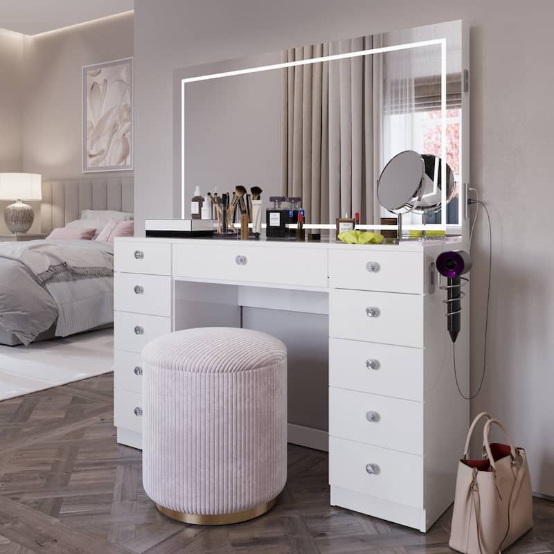 Boahaus Smart Vanity Desk with LED Mirror & Bluetooth Speakers