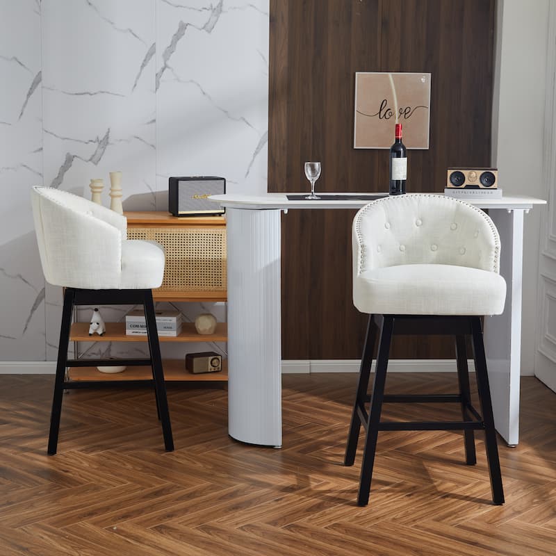Roomfitters Swivel Counter Stools, Set of 2 Upholstered Armless Bar Chairs with Footrest and Wood Frame, Beige Black
