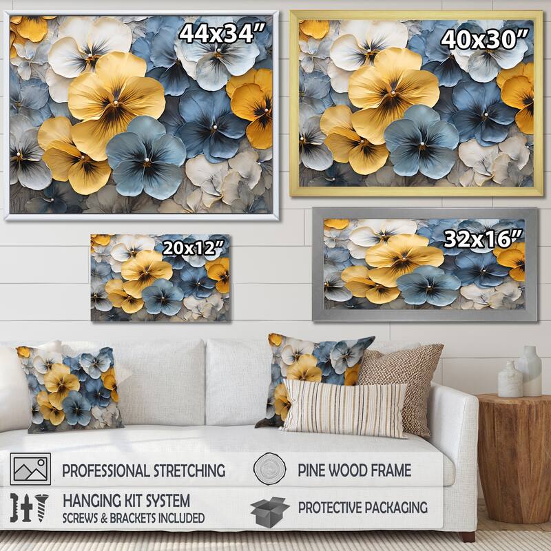 Designart "Elegant Yellow And Blue Pansy Petals" Pansies Wall Art