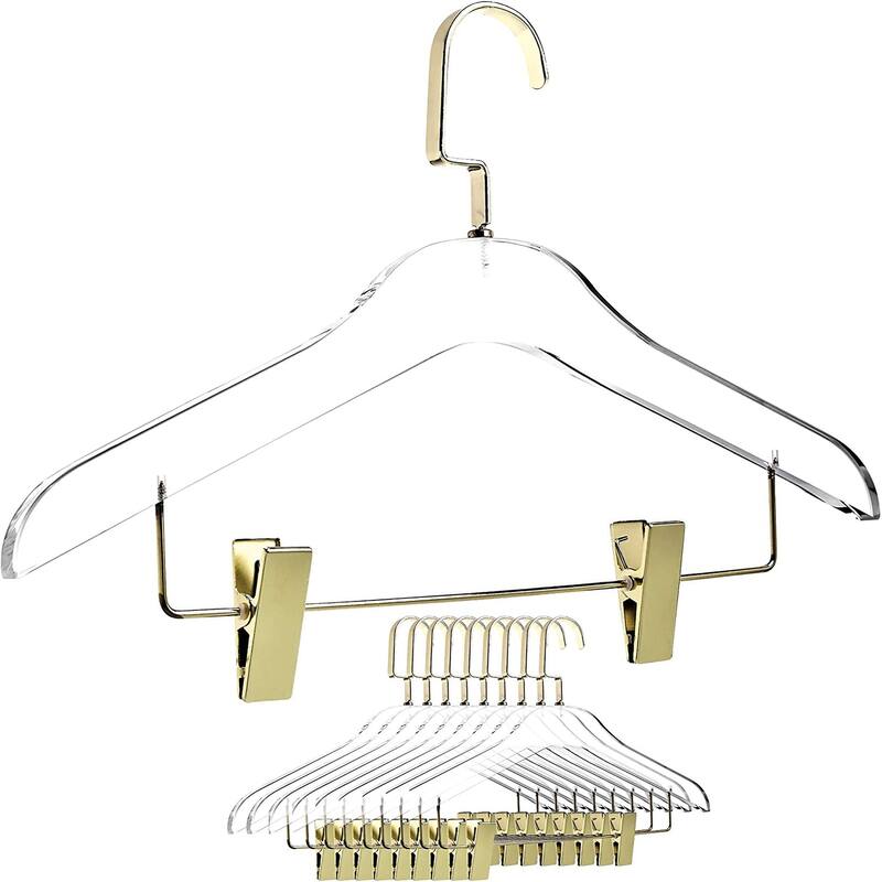 DesignStyles Clear Acrylic Clothes Hangers w/Hanging Clips - 10 Pk