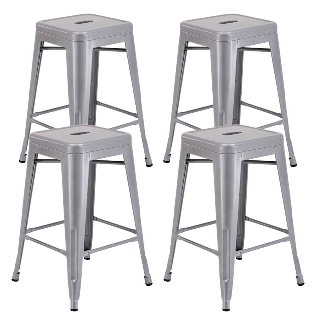 Brage Living Millard Stackable Industrial Metal Counter Stool - (Set of 4) - Silver
