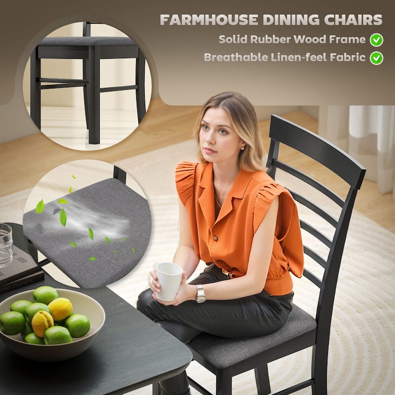 Set of 2 Armless Dining Chairs with Linen-Feel Fabric Seat and Rubber Wood Legs for Kitchen Use - 17.1" W x 20.1" D x 37" H
