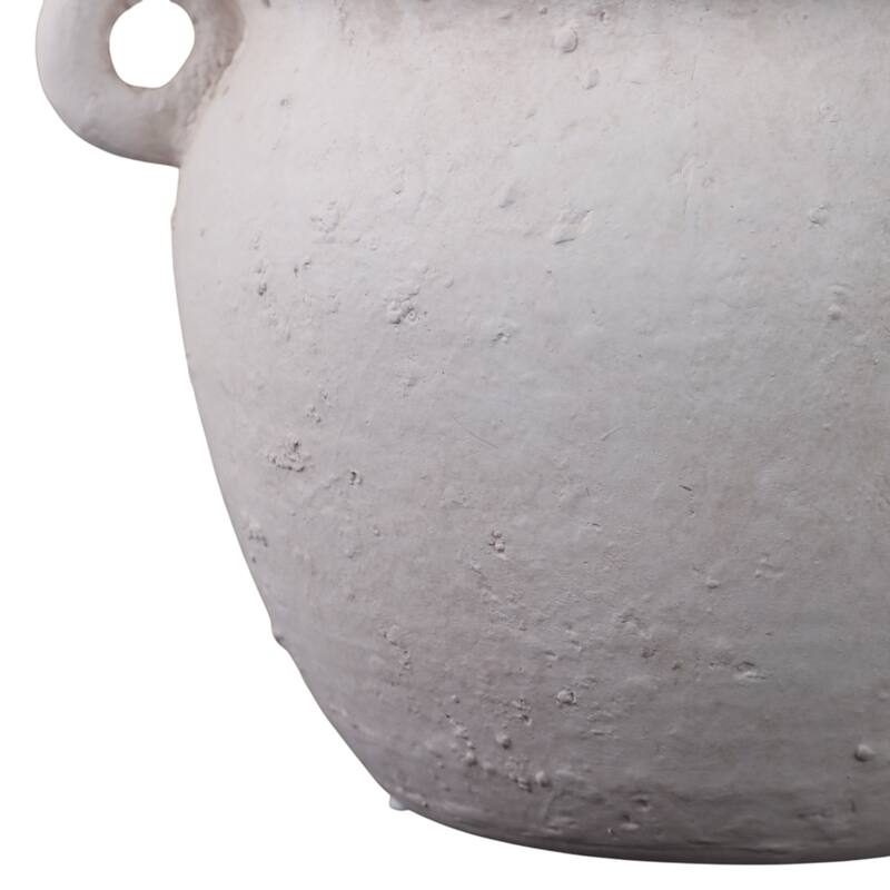 Planter Stoneware Ceramic Textured Surface With Dual Side Handles and Drainage Hole for Home or Garden Decor - 6" White