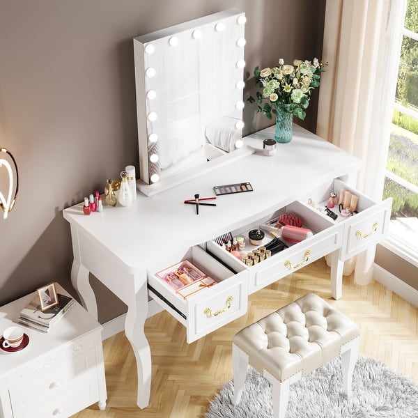 White Antique Vanity Desk with 3 Drawers ( Without Stool and Mirror ) - Bed  Bath & Beyond - 40336757