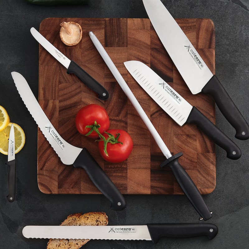 CatCora Knife Sharpening Honing Steel, Professional German Steel For Sharpening Knives, Ergonomic Handle, Non-Slip Base - Silver