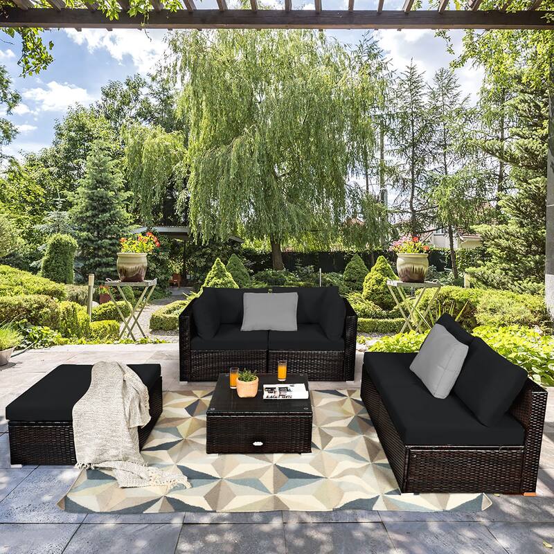 Costway 6PCS Outdoor Patio Rattan Furniture Set Cushioned Sectional