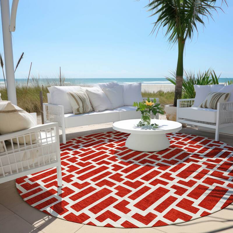 Machine Washable Indoor/ Outdoor Chantille Contemporary Geo Rug - Red - 8' x 8'