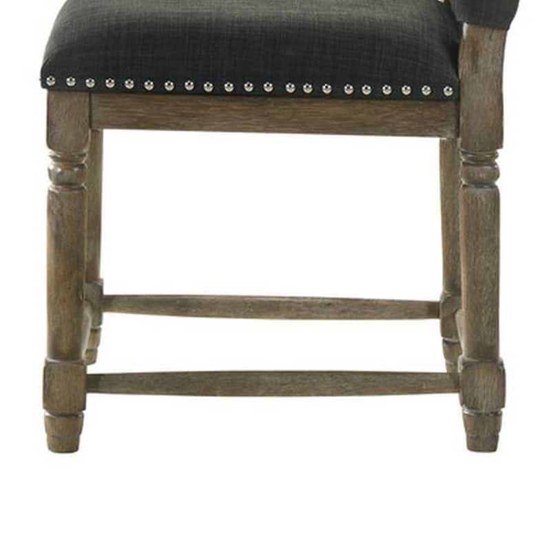 Eva 19 Inch Dining Chair, Set of 2, Parson Style, Nailhead Trim, Gray