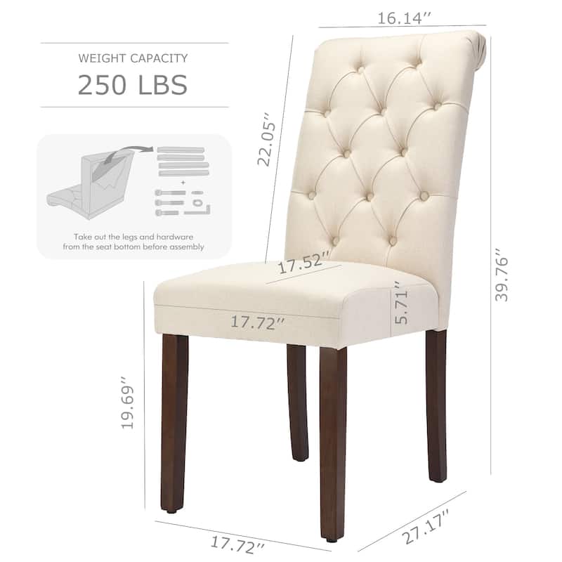 Tufted Parsons Dining Side Chairs ,Upholstered Fabric Dining Chairs Kitchen Chairs with Padded Seat(Set Of 2) - set of 2