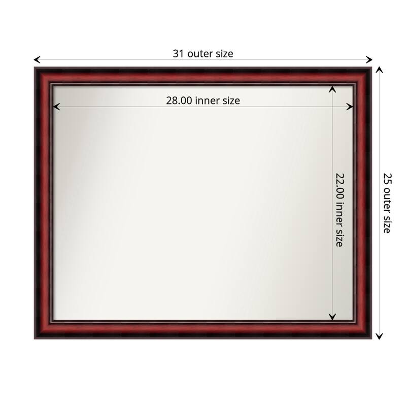 Non-Beveled Wood Wall Mirror - Rubino Cherry Scoop Frame - 31 x 25 in - Rubino Cherry Scoop