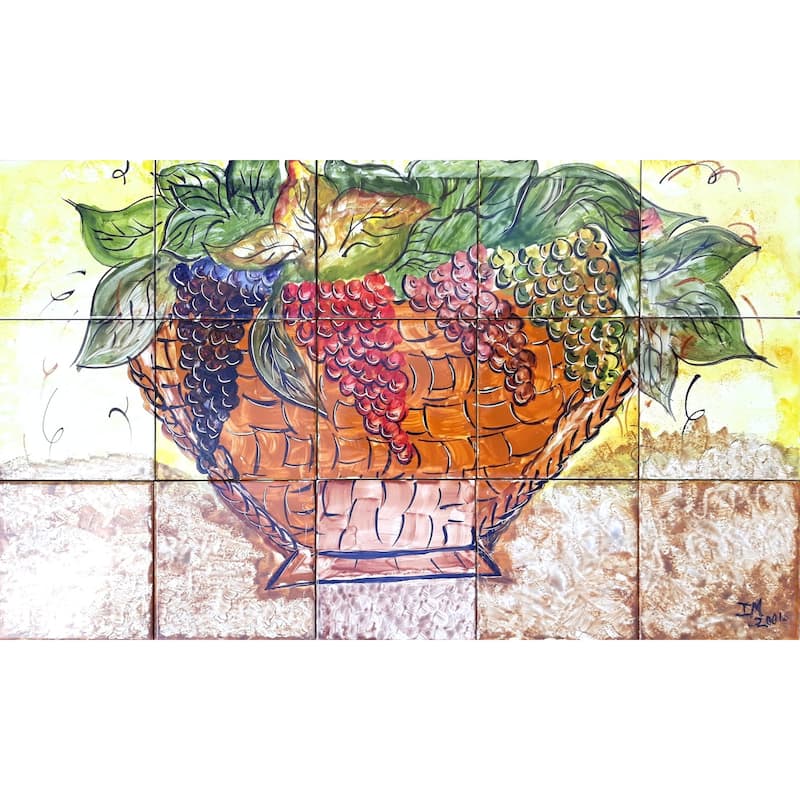 30x18 Grapes Basket Kitchen Backsplash Ceramic Tiles Wall Mural