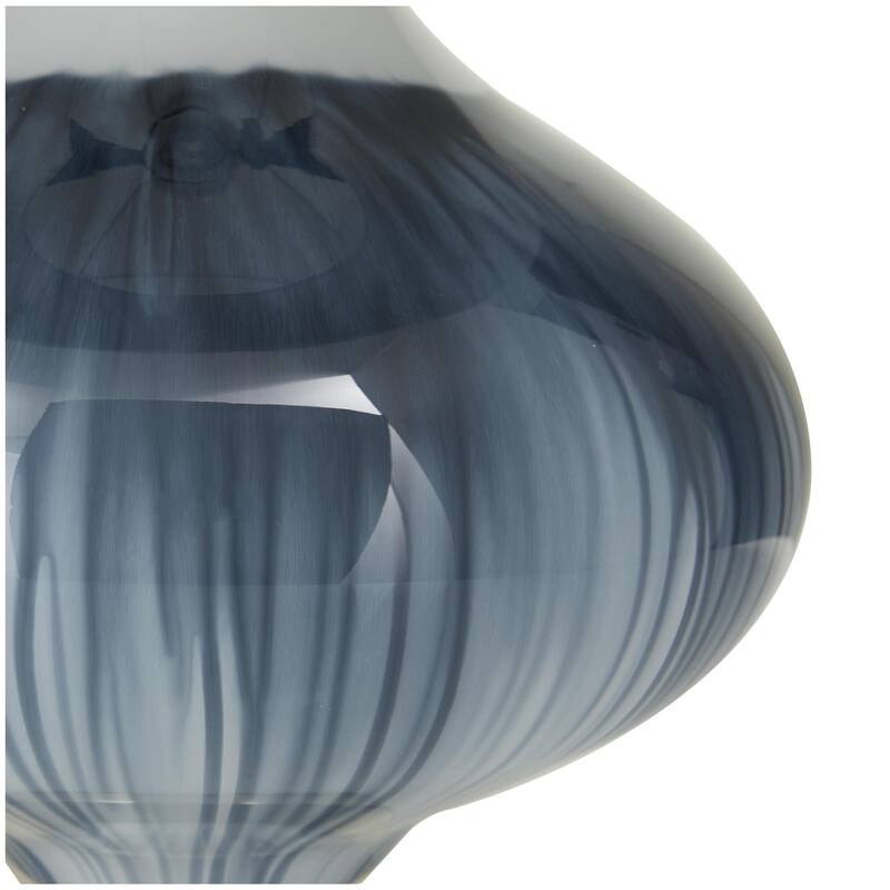 Glass Gourd Style Base Room Table Lamp with Drum Shade - Blue - Roche River Decor