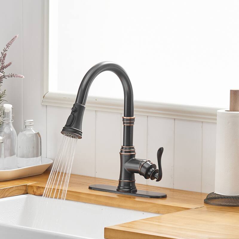 WIZ 3-Spray High Arc Pull Down Sprayer Kitchen Faucet With Deck Plate