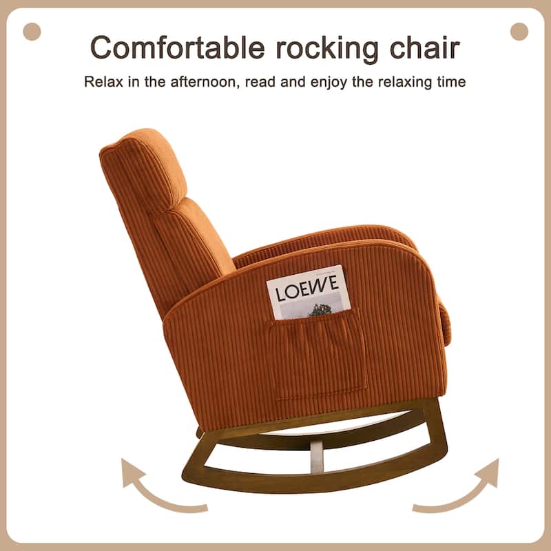 Comfortable fabric lounge rocker, corner reading rocker for living room