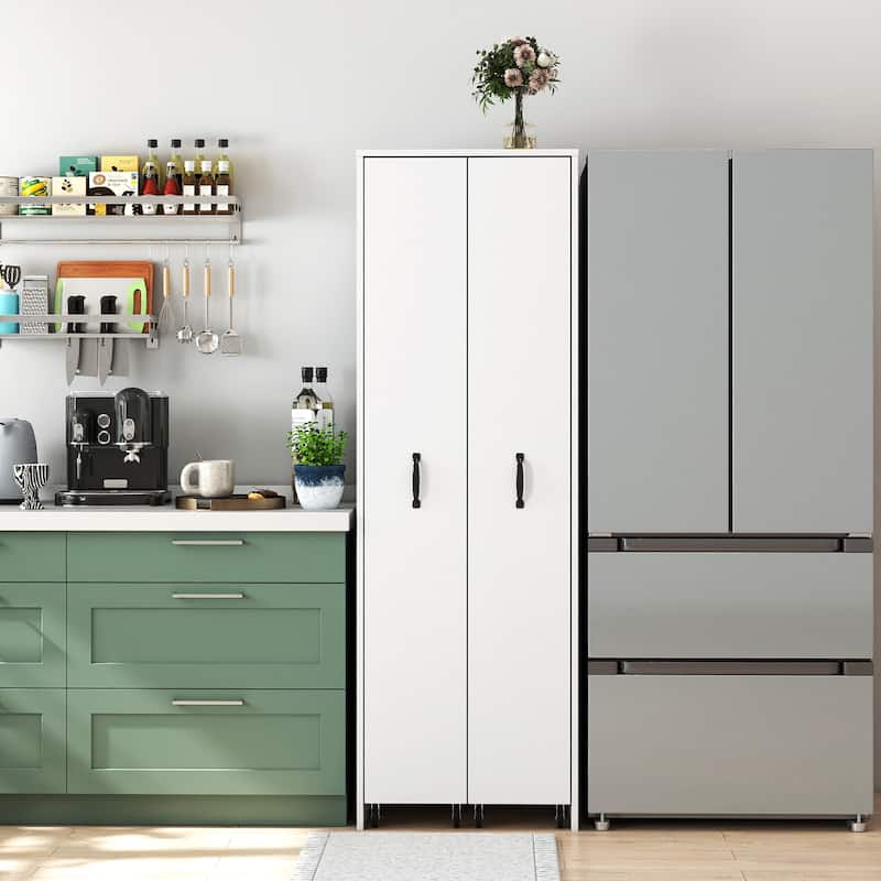 4-Tier Slide-Out Bookcase with Wheels, Narrow Hidden Storage Cabinet with Pull-Out Shelving for Home Office