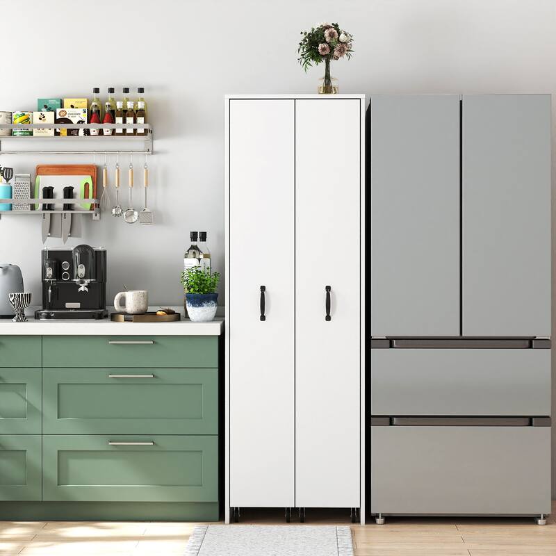 Bookcase with Two Pulled Out Doors Shelving Cabinet,4 Tier Floor Standing Bookcase,Slide Out Hidden Storage Cabinet with Wheels