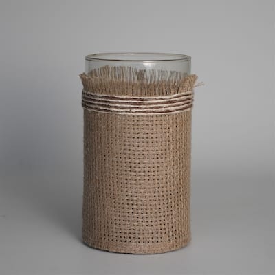 Votive Natural 10"x6" Wrapped in Fabric Weaves- A