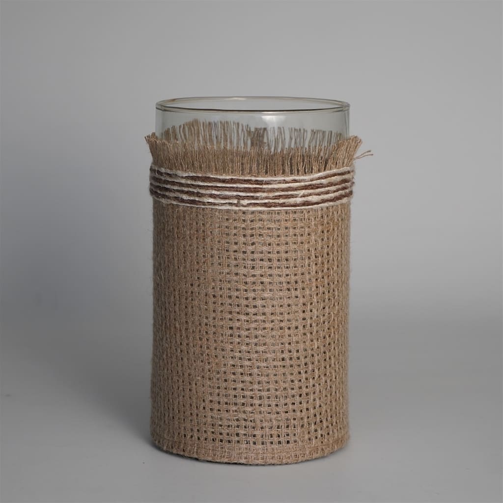 Votive Natural 10"x6" Wrapped in Fabric Weaves- A