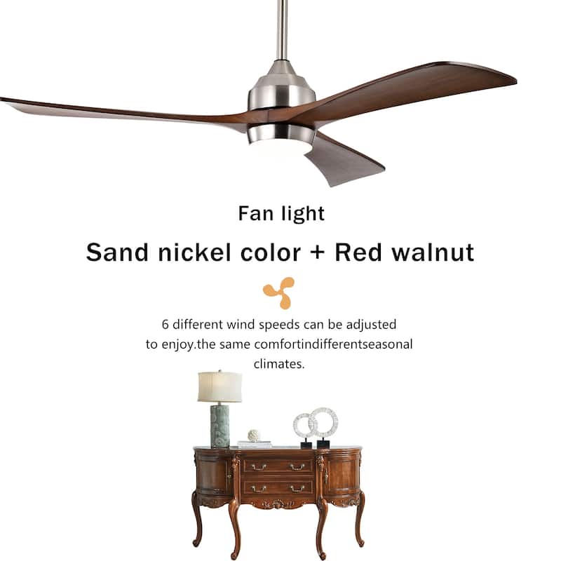 52" Ceiling Fan with Lights Remote Control,Quiet DC Motor 3 Wood Blade Ceiling Fans 6 Speed Levels,Reversible Ceiling Fan