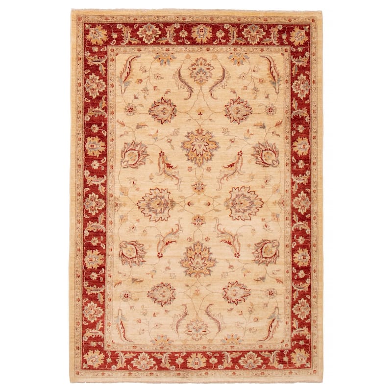 ECARPETGALLERY Hand-knotted Chobi Finest Ivory Wool Rug - 6'0 x 9'0 - Ivory - 6'0 x 9'0