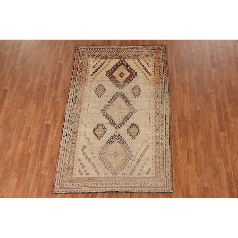 Geometric Gabbeh Persian Vintage Area Rug Hand-Knotted Wool Carpet - 4'7"x 7'3"