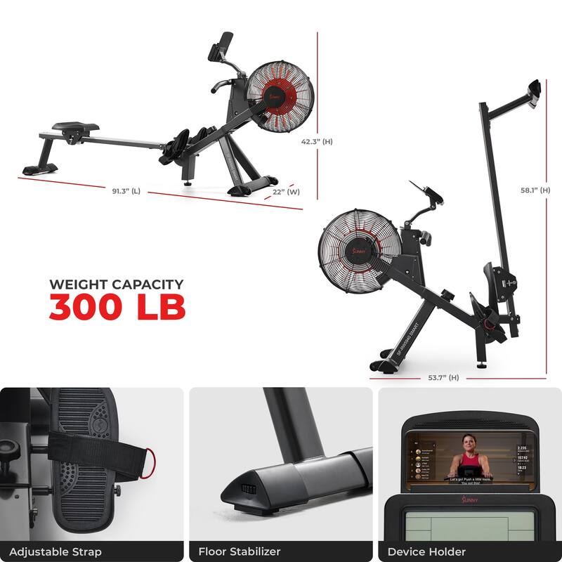 Sunny Health & Fitness Premium Smart Magnetic Air Rower – SF-RW5940SMART