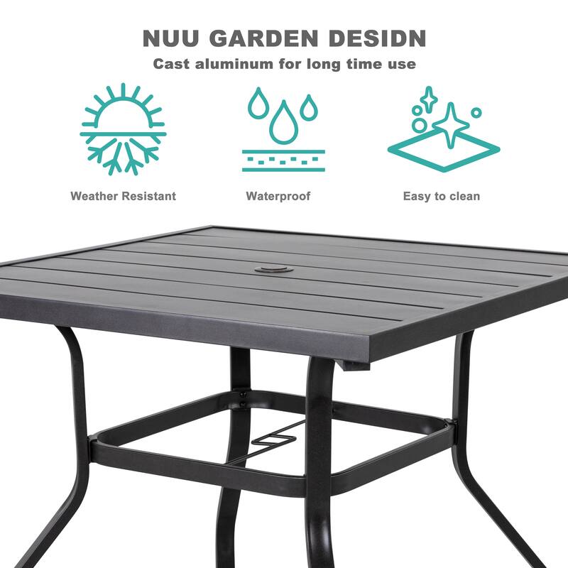 Outdoor 5-Piece Dining Set with Umbrella Hole, Black