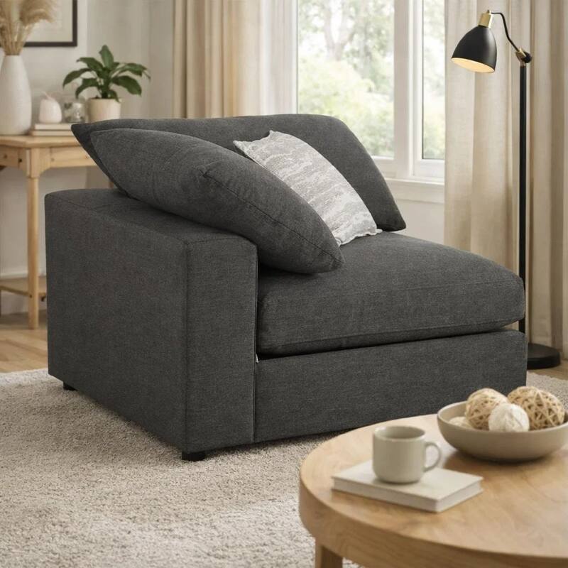Fabric Upholstered Wooden Corner Chair with Loose Cushion Seat, Gray