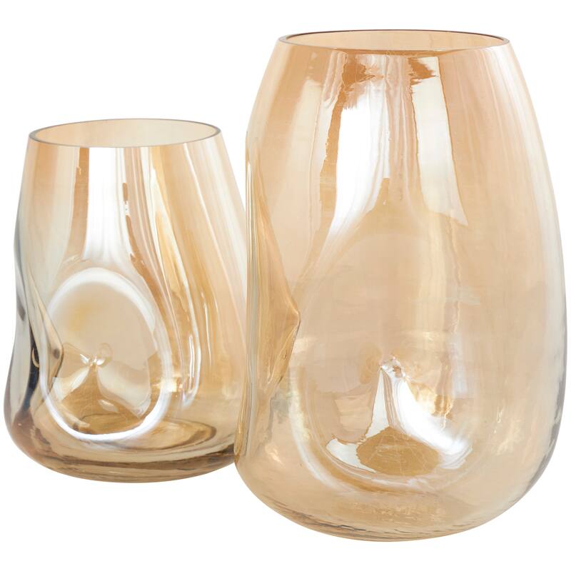 Gold Glass Concaved Iridescent Decorative Vase (Set of 2)