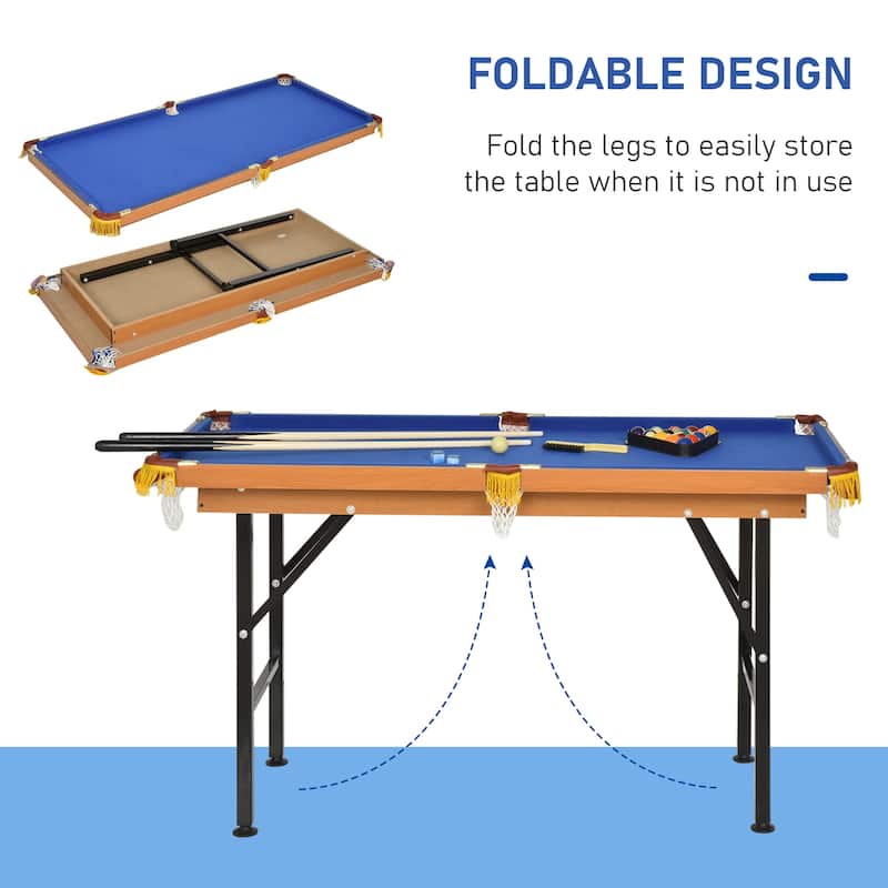 Soozier Portable Folding Billiards Table Game Pool Table for Kids Adults With Cues, Ball, Rack, Brush, and Steel Frame