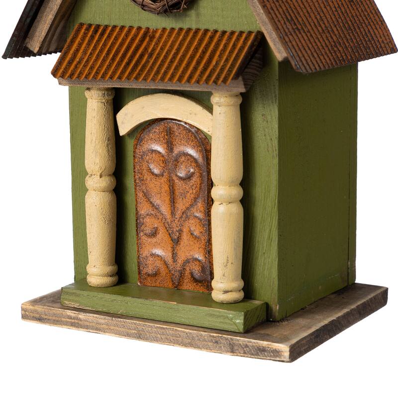 Glitzhome 11.75"H Wooden Hand Painted Distressed Birdhouse