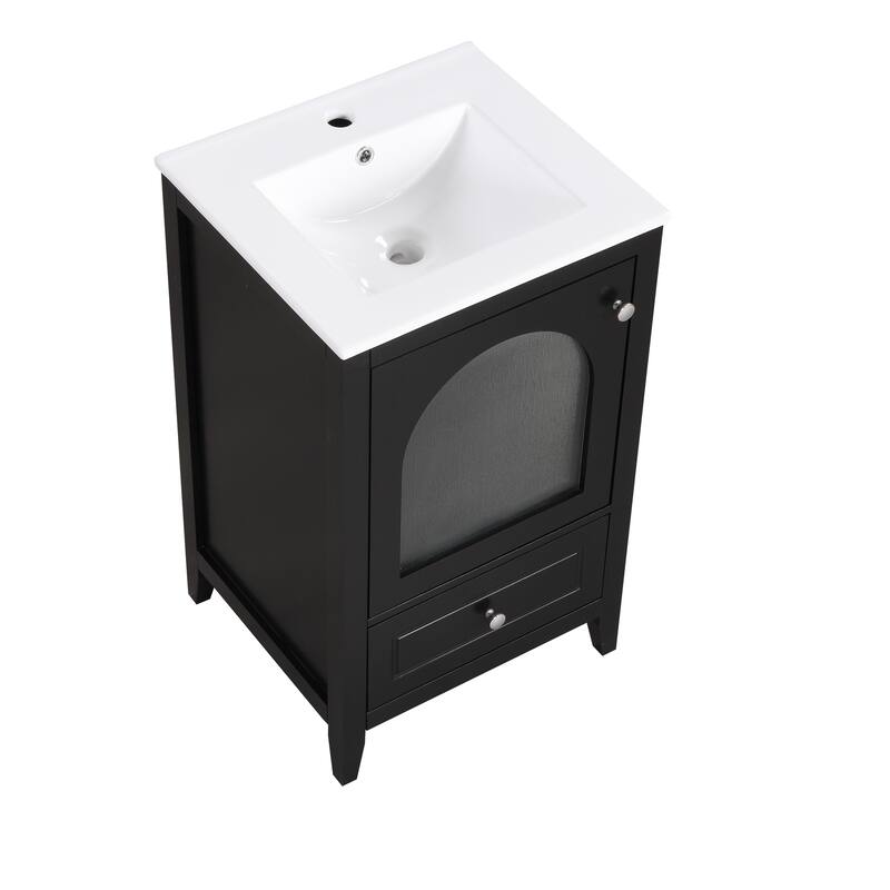 Roomfitters 20" Bathroom Vanity with Sink Cabinet with Soft Closing Glass Door and Single Drawer Organizer