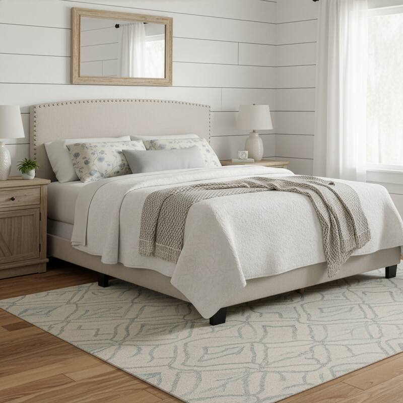 Ausca Fabric Queen Bed with Nail Head Trim