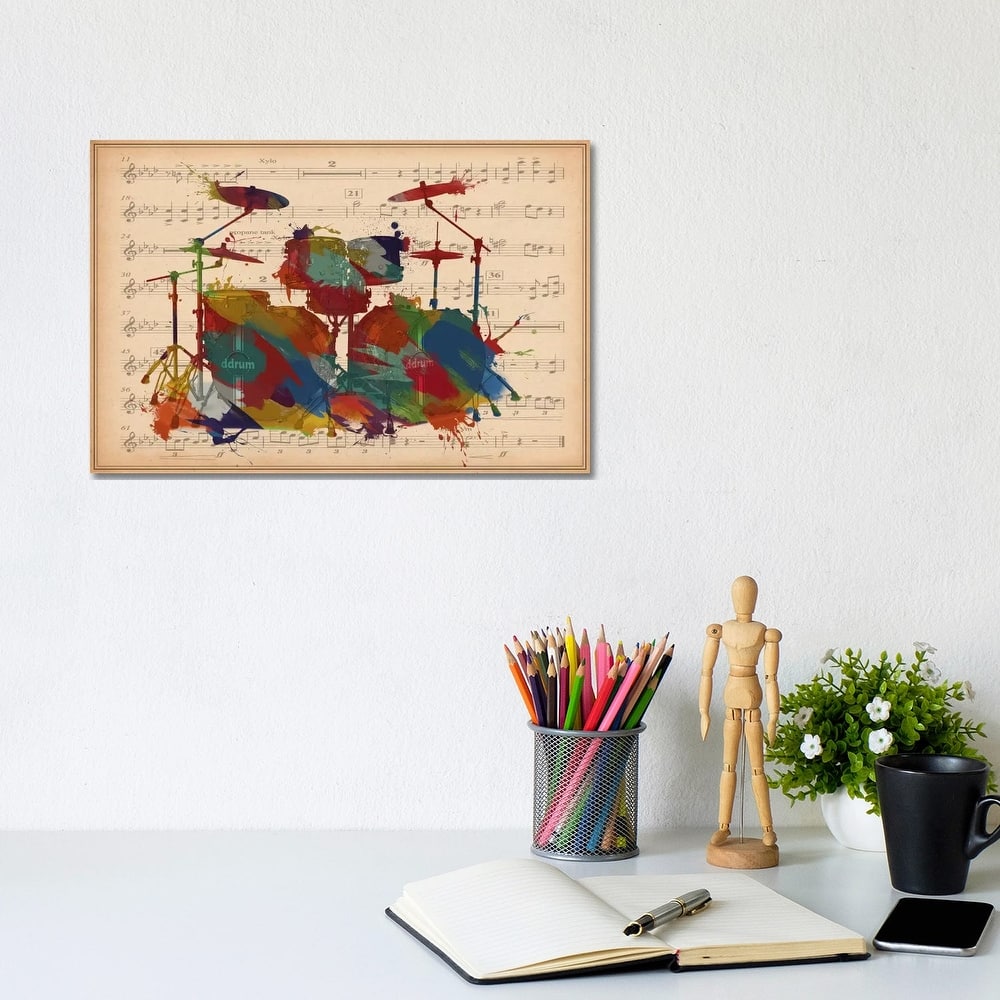 iCanvas "Multi-Color Drums on Music Sheet #2" by Unknown Artist Canvas Print