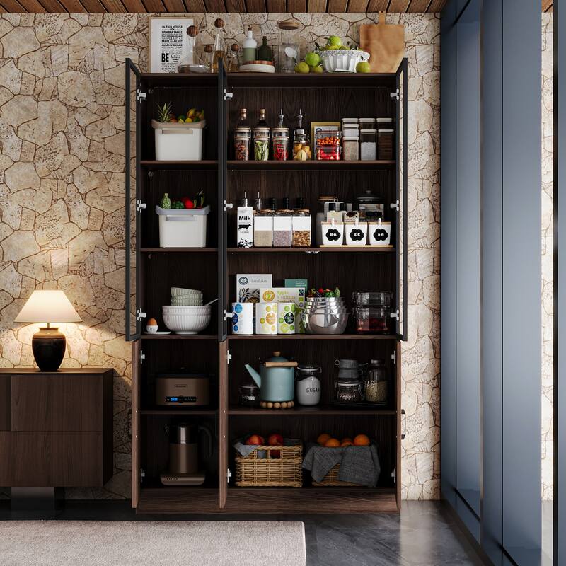 Bookshelves Bookcase Modular Glass Display Cabinet with LED Lights, Dark Wood Storage Combination Cabinet System