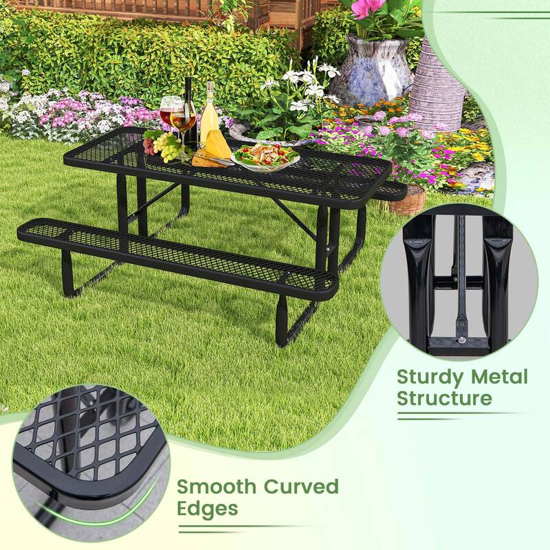 Costway 72" Coated Steel Camping Table with Seats Outdoor Picnic Table - See Details